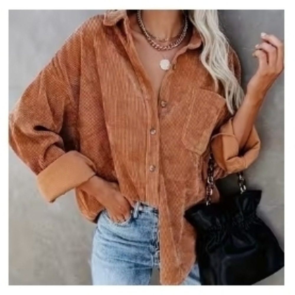 Rust Corduroy Button-Down Shirt